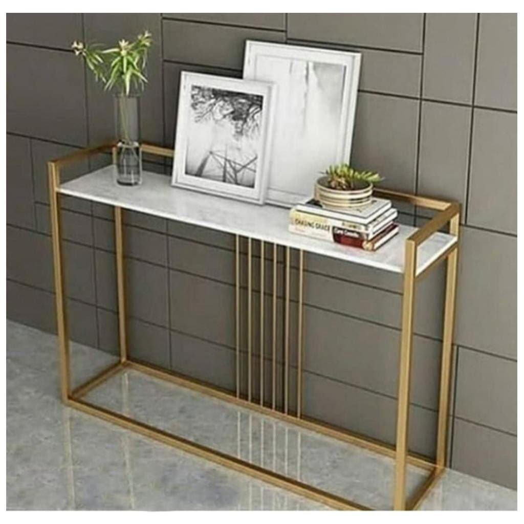 Steel Console Table, 90×35×115 cm - Gold White
