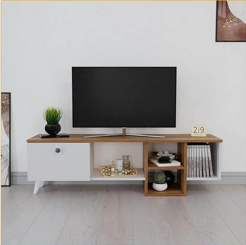 MDF TV table, 160 x 30 x 45 cm - White Brown