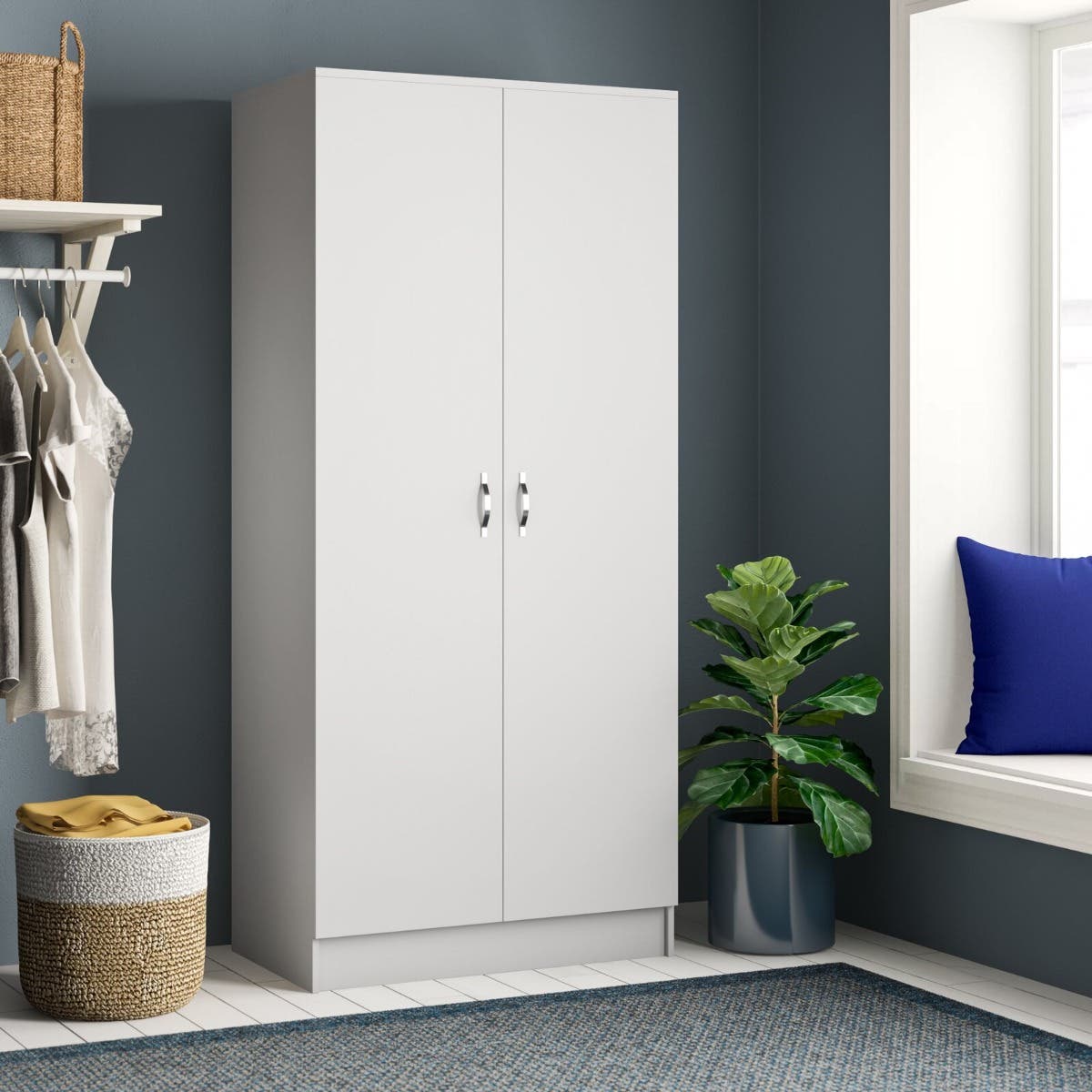 Spanish MDF Wood Wardrobe 2 Door, 76x42x170 Cm - White