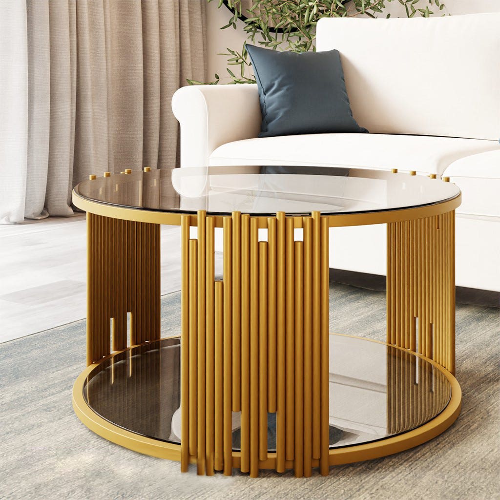 Steel Center Table, 80×80×45 cm - Gold