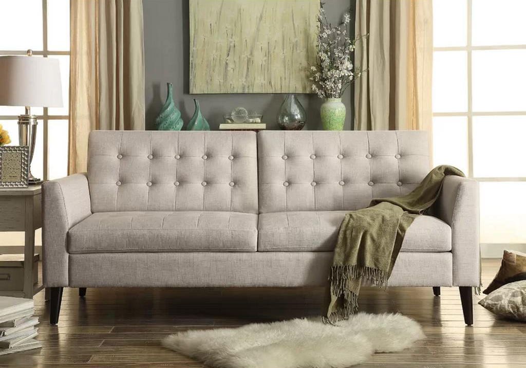 Beech Wood 2 Seats Sofa, 75x80x210 cm - Beige