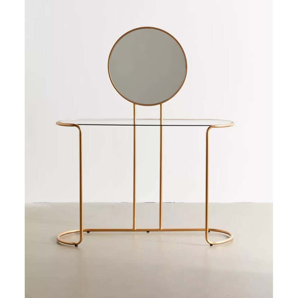 Metal Console Table, Glass Top, Electrostatic Coating, 90 × 140 × 40 cm - Gold