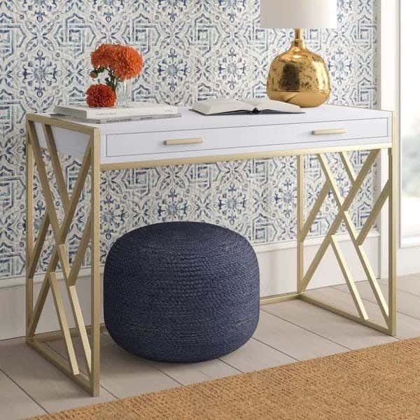 Metal Console Table, Mdf Wood Surface, Electrostatic Paint, 90 × 140 × 40 cm - White Gold