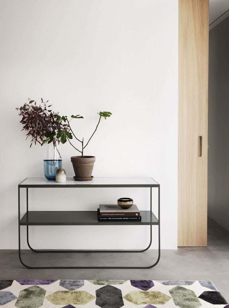 Metal Console Table, Marble And Glass Top, Electrostatic Coating, 90 × 140 × 40 cm - Black