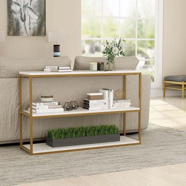Metal Console Table, Mdf Wood Surface, Electrostatic Paint, 90 × 140 × 40 cm - Gold