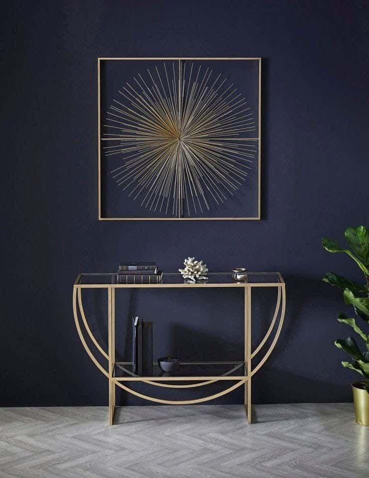 Metal Console Table, Glass Top, Electrostatic Coating, 90 × 140 × 40 cm - Gold