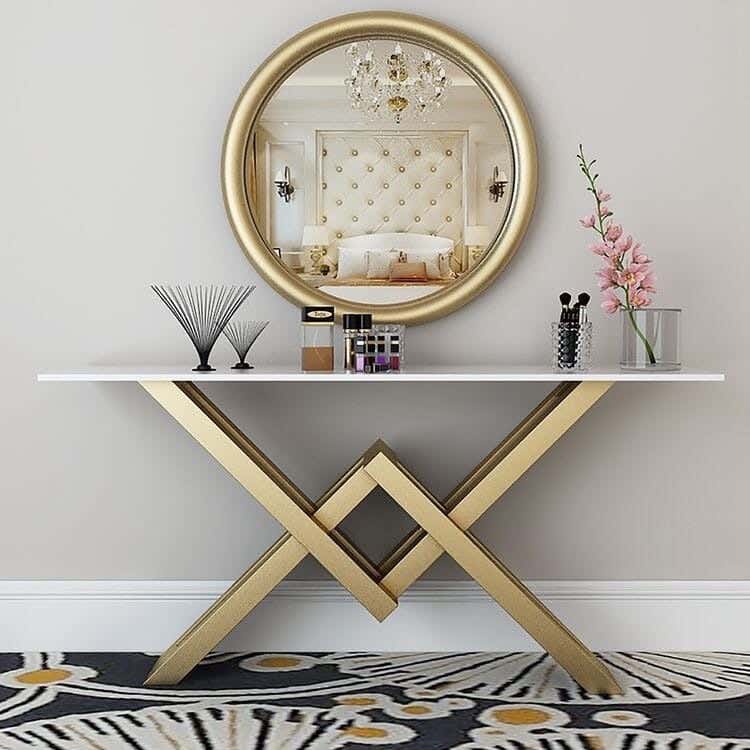 Metal Console Table, Mdf Wood Surface, Electrostatic Paint, 90 × 140 × 40 cm - Gold