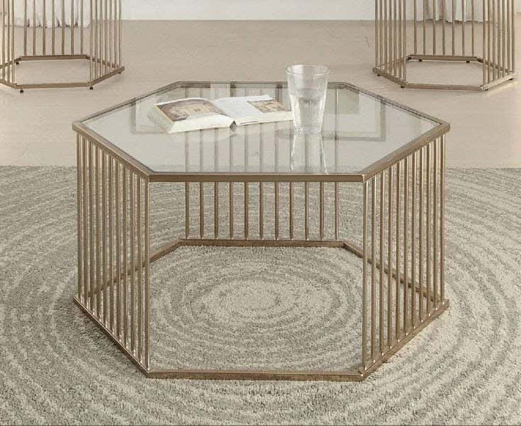 Metal Center Table, Glass Top, Electrostatic Coating, 80 × 80 × 45 cm - Gold
