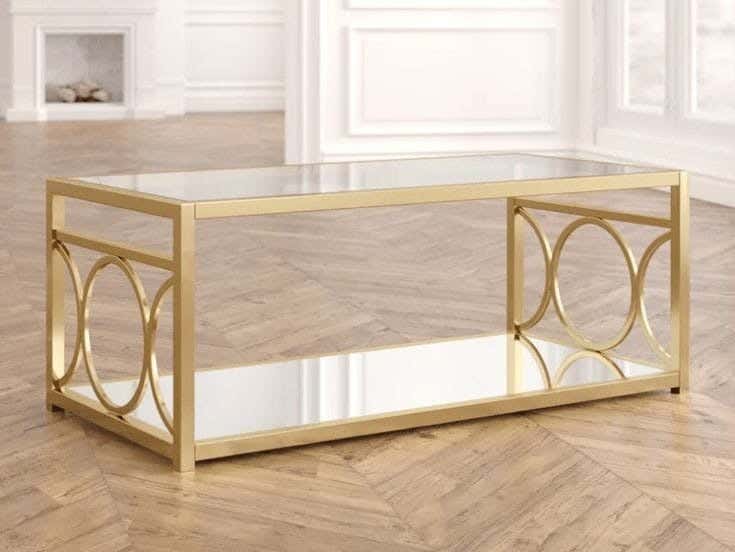 Metal Center Table, Glass Top, Electrostatic Coating, 100 × 50 × 50 cm - Gold