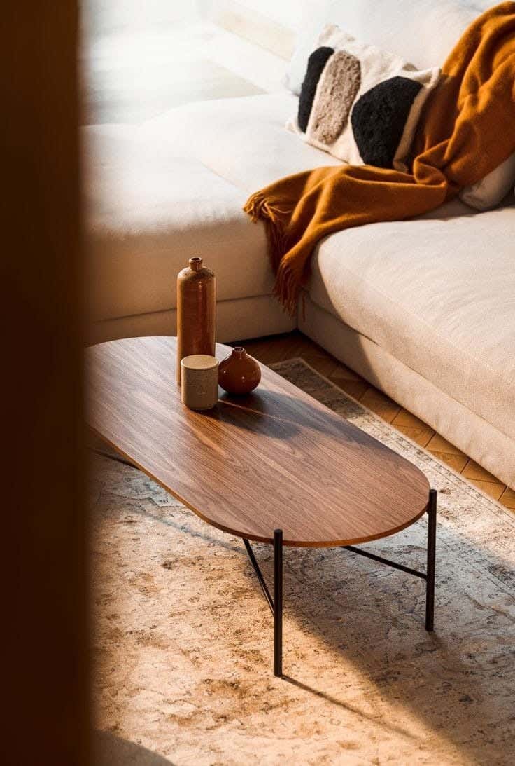 Metal Center Table, Mdf Wood Surface, Electrostatic Paint, 110 × 50 × 50 cm - Black Brown