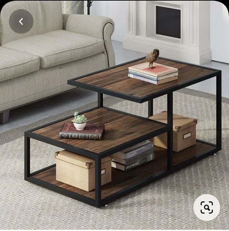 Metal Center Table, Mdf Wood Surface, Electrostatic Paint, 100 × 50 × 50 cm - Black Brown