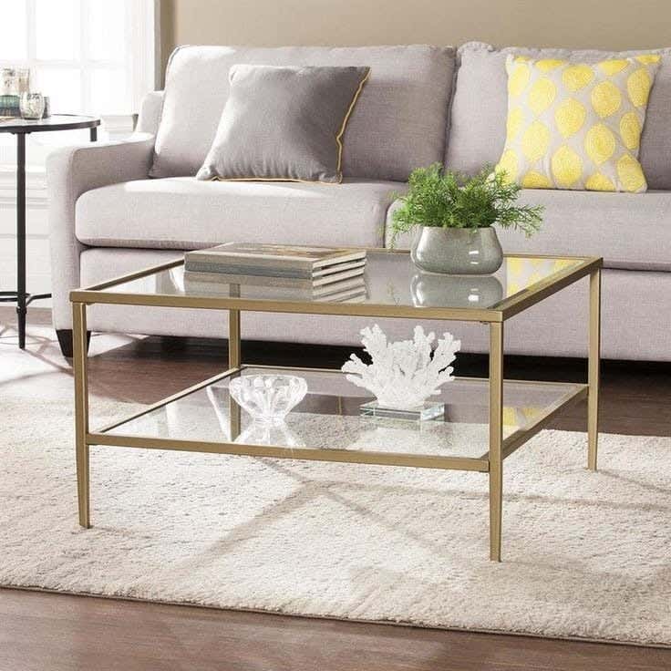 Metal Center Table, Glass Top, Electrostatic Coating, 70 × 70 × 50 cm - Gold