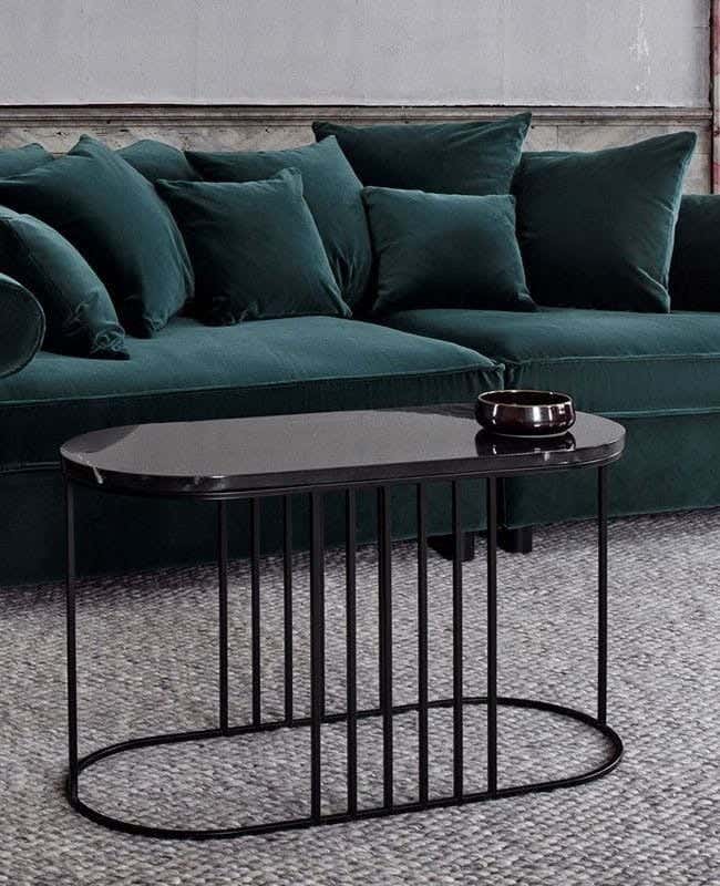 Metal Center Table, Glass Top, Electrostatic Coating, 80 × 50 × 45 cm - Black
