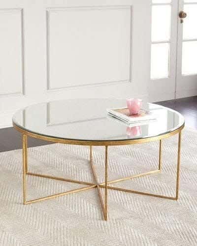 Metal Center Table, Glass Top, Electrostatic Coating, 80 × 80 × 45 cm - Gold