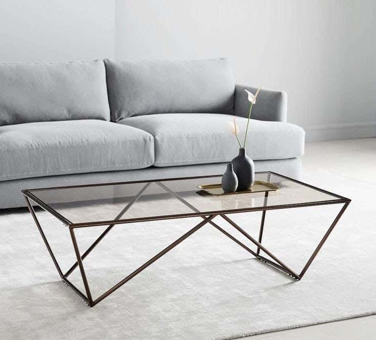 Metal Center Table, Glass Top, Electrostatic Coating, 100 × 60 × 50 cm - Black