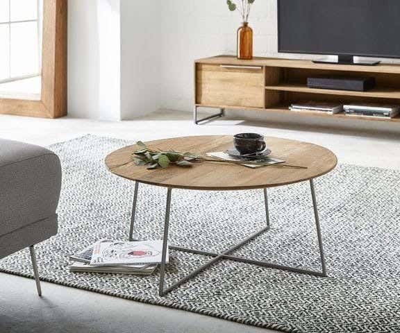 Metal Center Table, Mdf Wood Surface, Electrostatic Paint, 80 × 80 × 45 cm - Beige