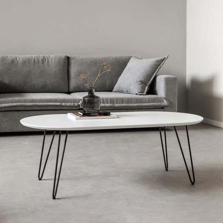 Metal Center Table, Marble Top, Electrostatic Coating, 110 × 50 × 50 cm - Black White