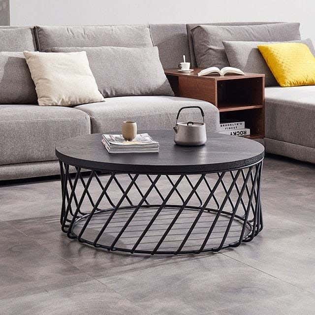 Metal Center Table, Mdf Wood Surface, Electrostatic Paint, 80 × 80 × 45 cm - Black