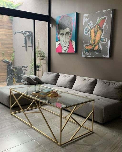 Metal Center Table, Glass Top, Electrostatic Coating, 100 × 50 × 50 cm - Gold