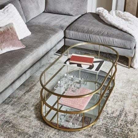 Metal Center Table, Glass Top, Electrostatic Coating, 100 × 50 × 45 cm - Gold