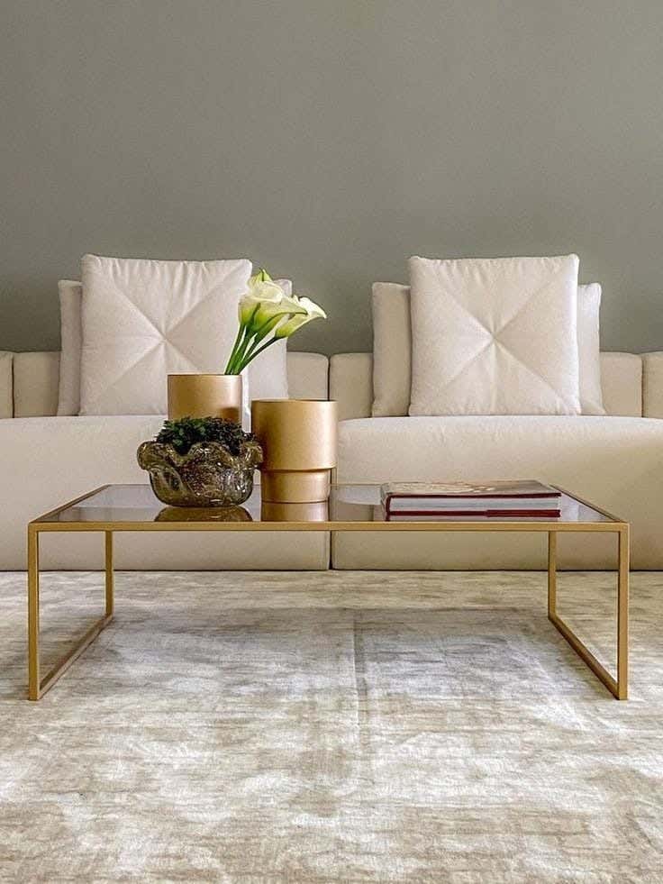 Metal Center Table, Glass Top, Electrostatic Coating, 100 × 50 × 50 cm - Gold