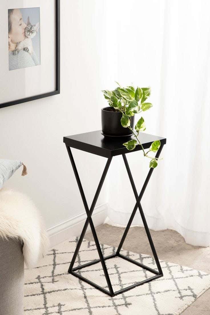 Metal Side Table, Mdf Wood Surface, Electrostatic Paint, 45 × 45 × 55 cm - Black