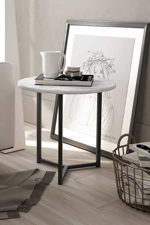 Metal Side Table, Marble Top, Electrostatic Coating, 45 × 45 × 55 cm - Black White