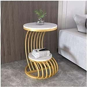 Metal Side Table, Marble Top, Electrostatic Coating, 40 × 40 × 50 cm - Gold
