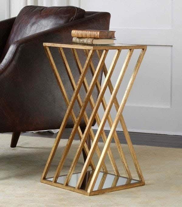 Metal Side Table, Glass Top, Electrostatic Coating, 45 × 45 × 55 cm - Gold