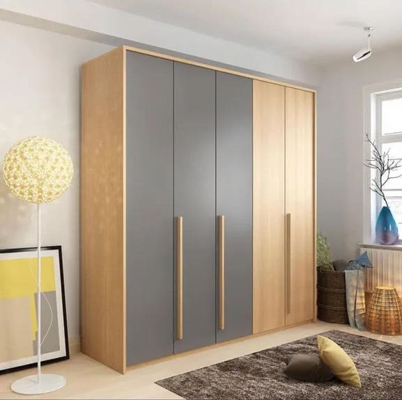 MDF Wood Wardrobe, 200x50x200 Cm - Beige Gray