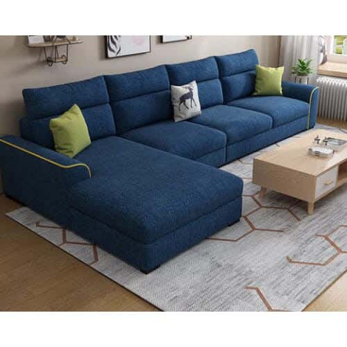 Modern L-Shape Beech Wood Sofa, 300X80X75X180 Cm - Navy