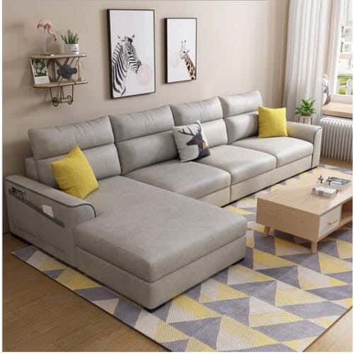 Modern L-Shape Beech Wood Sofa, 300X80X75X180 Cm - Beige