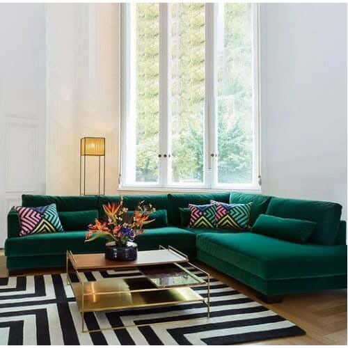 Modern L-Shape Beech Wood Sofa, 300X80X75X200 Cm - Green
