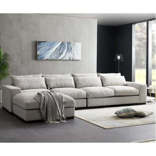 Modern L-Shape Beech Wood Sofa, 300X80X75X160 Cm - Light Beige