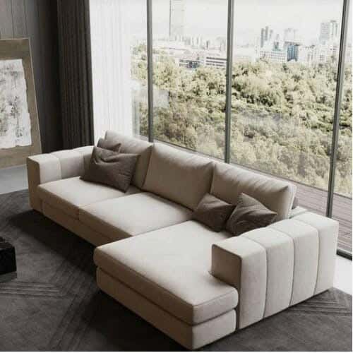 Modern L-Shape Beech Wood Sofa, 260X80X75X125 Cm - Light Beige