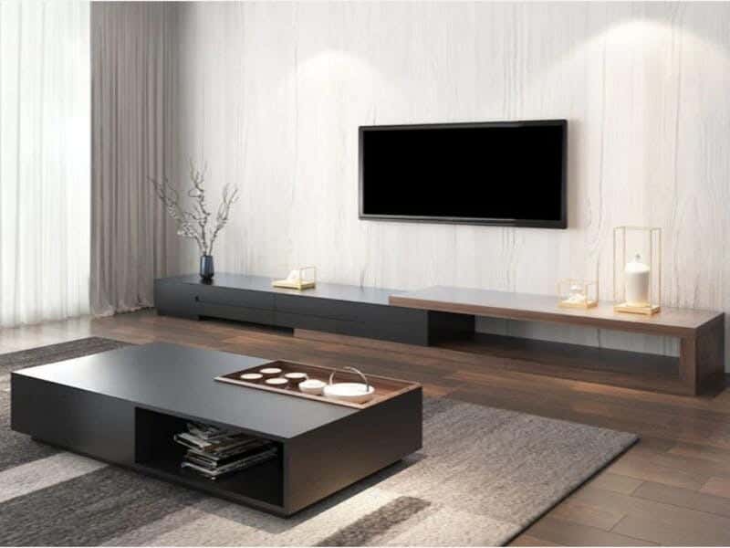 Tv Table With Middle Table, Mdf Wood - Black Brown