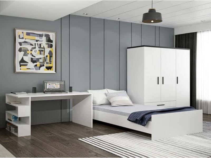 MDF Wood Bedroom Set, 3 Pieces - White