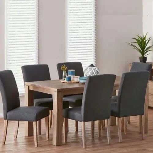 Beech Wood Dining Room Set, Dining Table + 6 Dining Chairs - Gray