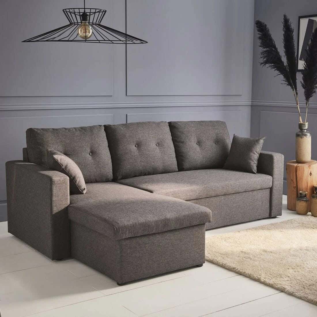 L Shaped Sofa With Storage, Beech Wood, 160X280 Cm - Brown