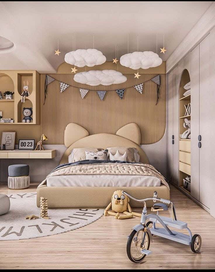 Muski Wood + Mdf Bed With Hammer Velvet Fabric, 120X120X200 Cm - Light Beige
