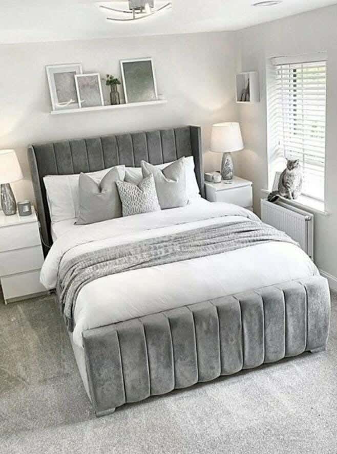 Muski Wood + Mdf Bed With Hammer Velvet Fabric, 120×160×200 Cm - Medium Grey