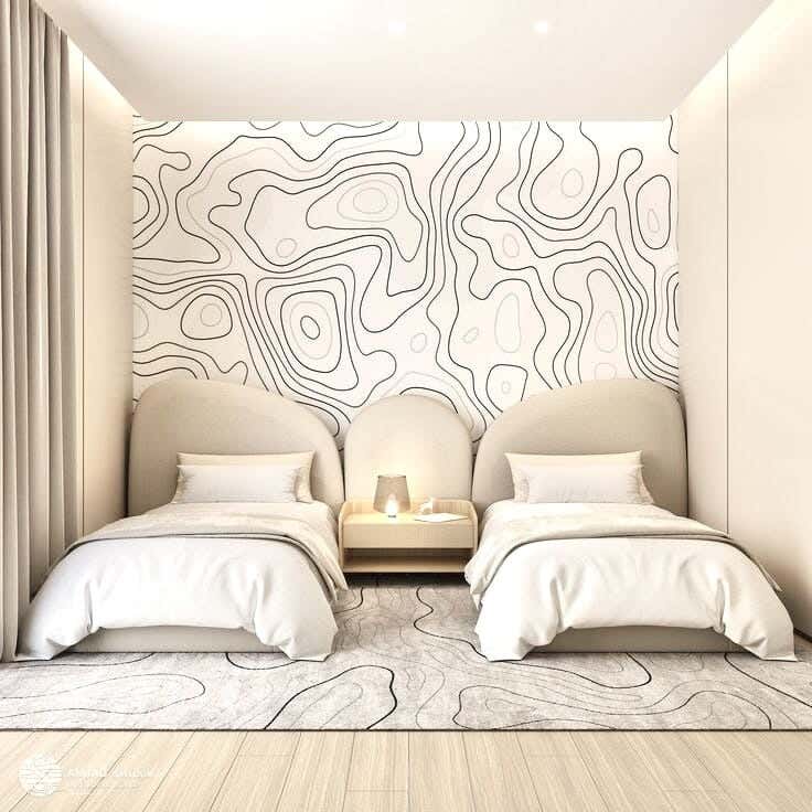 Two Beds Made Of Pine Wood And Mdf With Hammer Velvet Fabric, 120X100X200 Cm - Light Beige