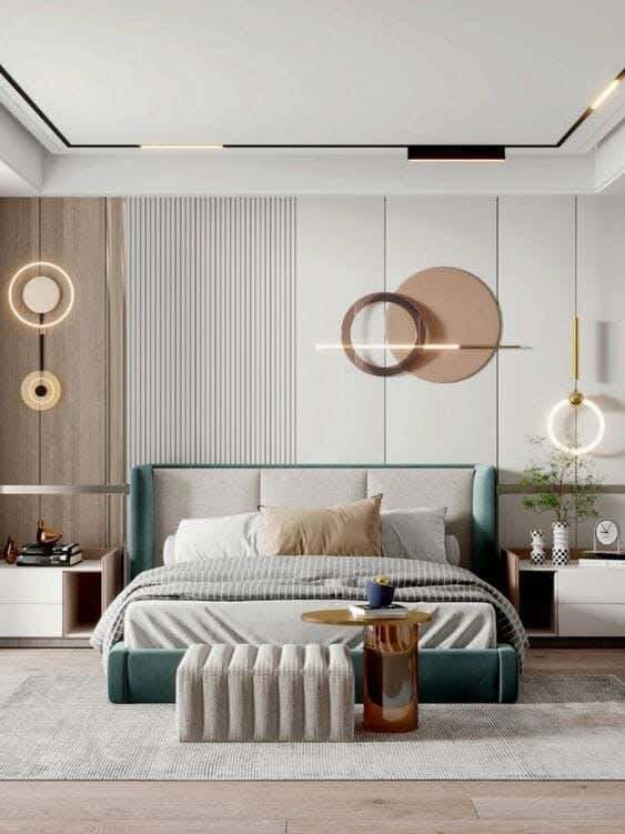 Muski Wood + Mdf Bed With Hammer Velvet Fabric, 120×160×200 Cm - Denim + Off-White