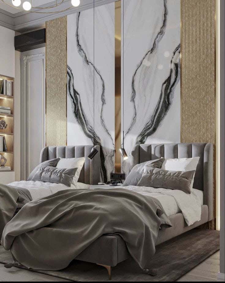 Two Beds Made Of Pine Wood + Mdf And Hammer Velvet Fabric, 120×120×200 Cm - Grey