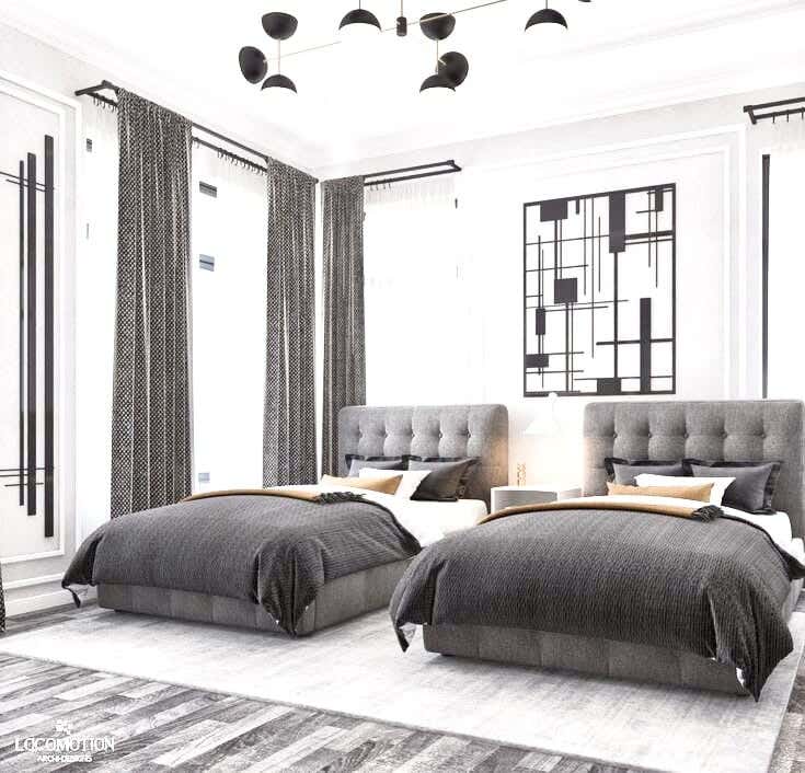 Two Beds Made Of Pine Wood + Mdf And Hammer Velvet Fabric, 120×120×200 Cm - Grey