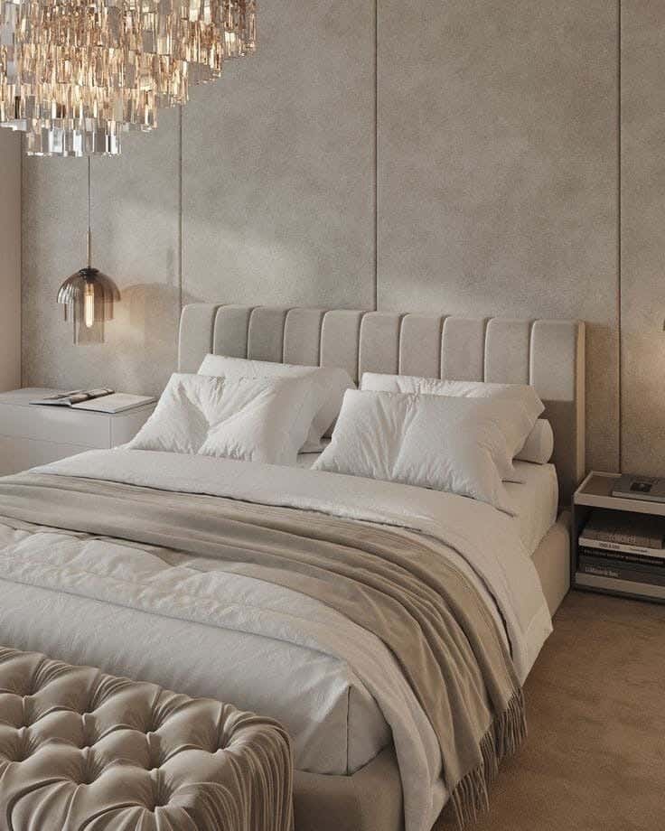 Muski Wood + Mdf Bed With Hammer Velvet Fabric, 120X120X200 Cm - Beige