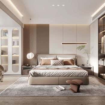 Muski Wood Bed + Mdf And Hammer Velvet Fabric, 120×160×200 Cm - Beige + Off-White
