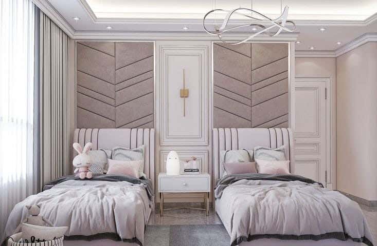 Two Beds Made Of Pine Wood + Mdf And Hammer Velvet Fabric, 120X120X200 Cm - Baby Rose
