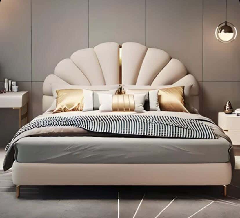 Muski Wood + Mdf Bed With Hammer Velvet Fabric, 120×160×200 Cm - Beige