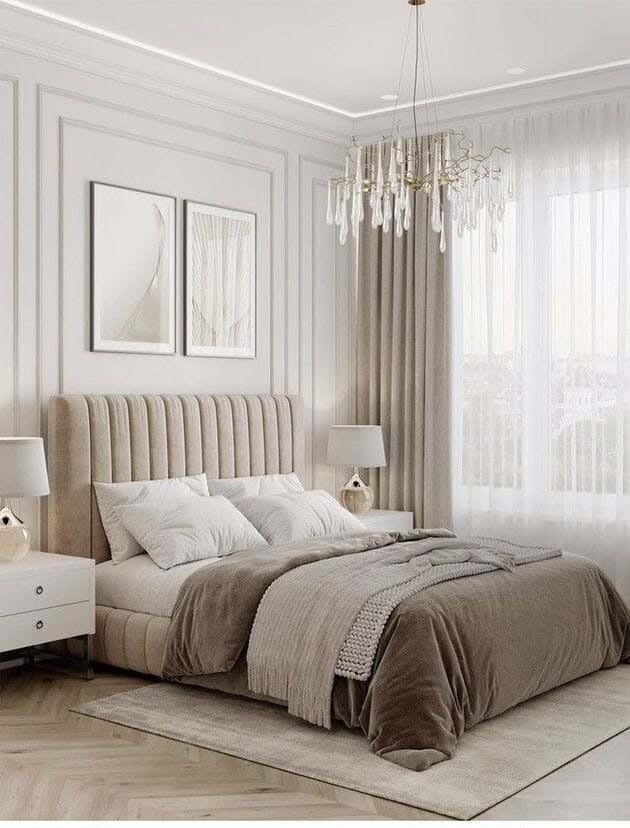 Muski Wood + Mdf Bed With Hammer Velvet Fabric, 120×180×200 Cm - Beige